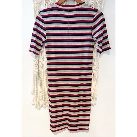 Stateside Cycle Court T-Shirt Dress XS Ribbed Striped Bodycon Retro Minimalist - Picture 2 of 7